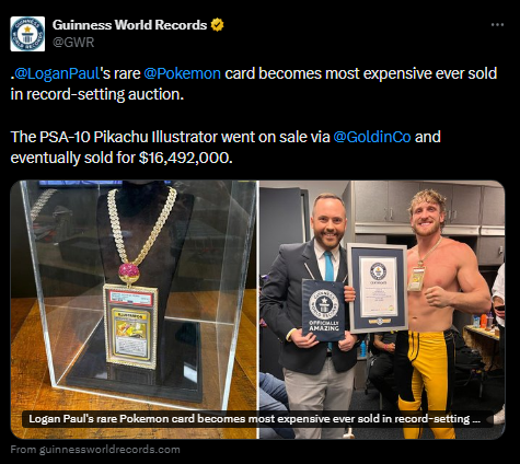 Logan Paul Sets Guinness World Record With $16.5M Pokmon Sale Amid NFT  Controversy