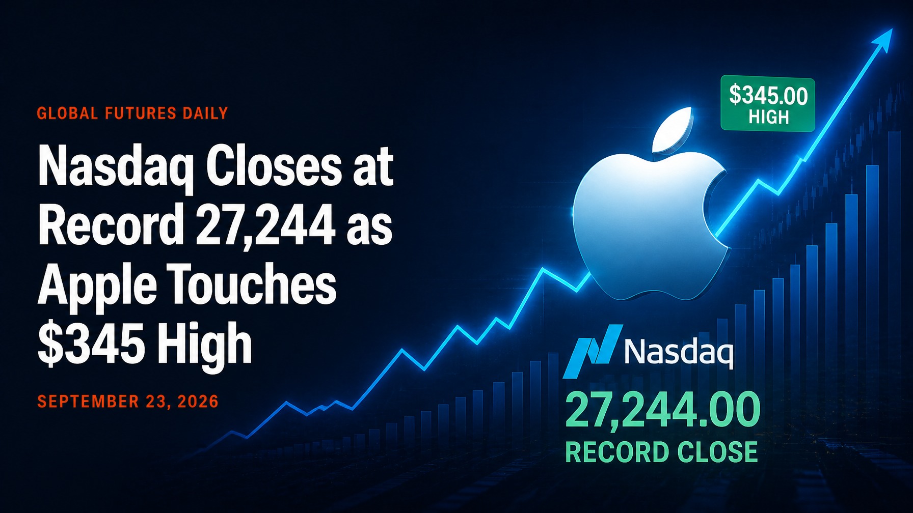 Nasdaq Closes at Record 27,244 as Apple Touches $345 High